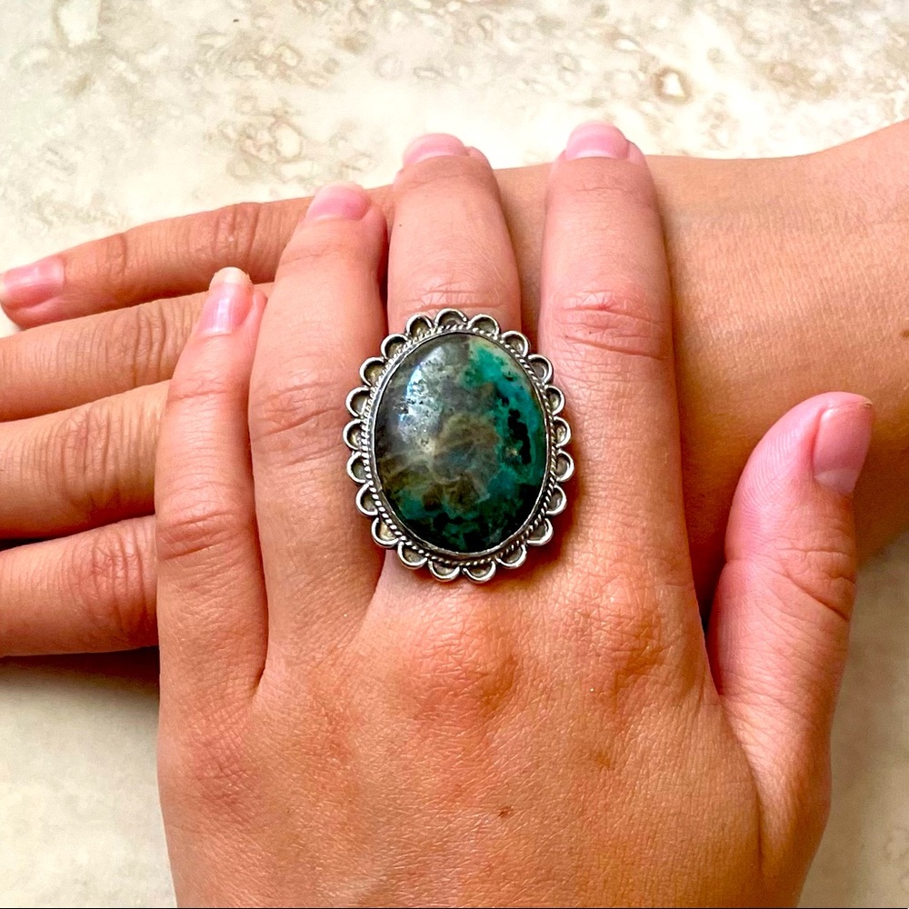 Sterling Silver and Oval Chrysocolla Cabochon